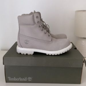 Timberland Womens 6-inch Premium Waterproof Boot Grey w/ White Sole